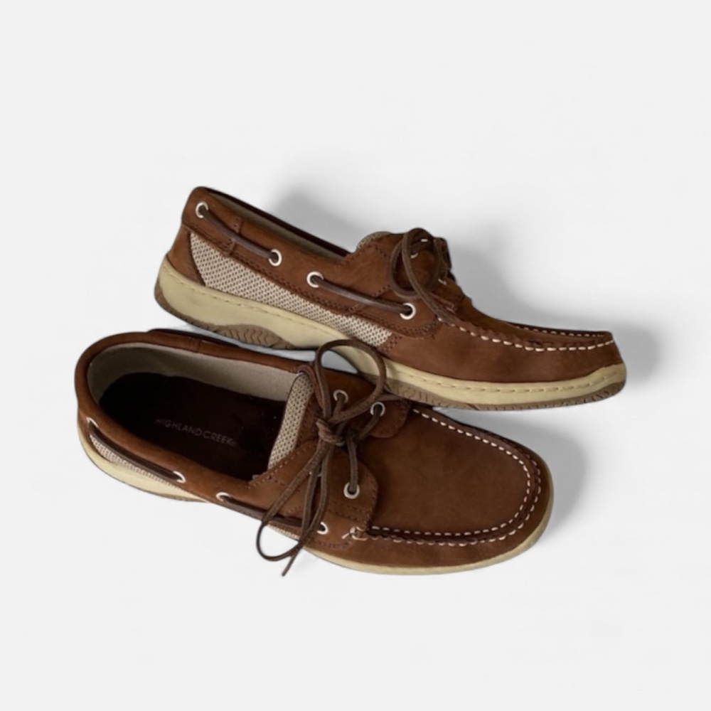 Brown Suede Boat Shoes Mesh Panel Comfort Deck Shoes Memory Foam Like New
